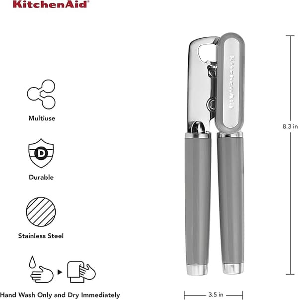 KitchenAid Classic Multifunktions dåseåbner og flaskeåbner, skarpt skærehjul i rustfrit stål, bløde ergonomiske håndtag, grå gray