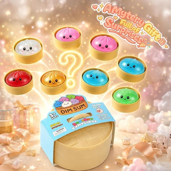 Squishy Dumpling Legetøj, Dumpling Squishy Mysterieboks, Tilfældig 1 af 14 Farver, Julegave Fyld med Mad Damper Strækbart Skrivebordslegetøj