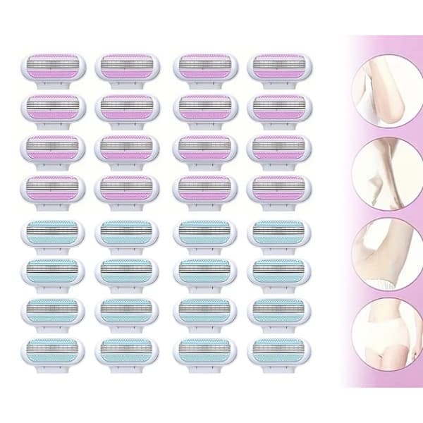 [LLC] 32-pak skraberblade til kvinder - Kompatibel med Gillette Venus Blå og Pink