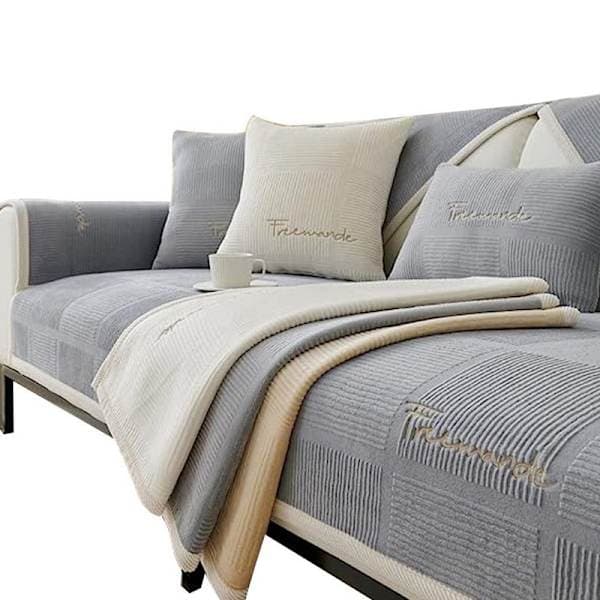 Moderne stripete sofatrekk, vanntett sofatrekk til stuen, sklisikker sofaprotector, slitesterk møbelbeskytter grå 90x90cm Gray 90x90cm
