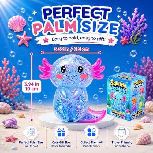 Axolotl Squishy Leksak, Söt Glitter Stresslindrande Fidget Leksak (Blå) Blue