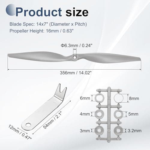 MECCANIXITY 14x7 tommer RC-propeller, 2-bladede propeludskiftninger grå højhastighedspropel med adapterringe og propel-nøgle til RC-fly 2 14" x 7"