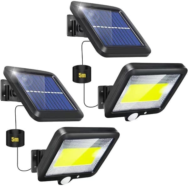 Pakke med sorte solcelle udendørslys med bevægelsessensor, LED, IP65, vandtæt, trådløse sensorlys med 3 tilstande