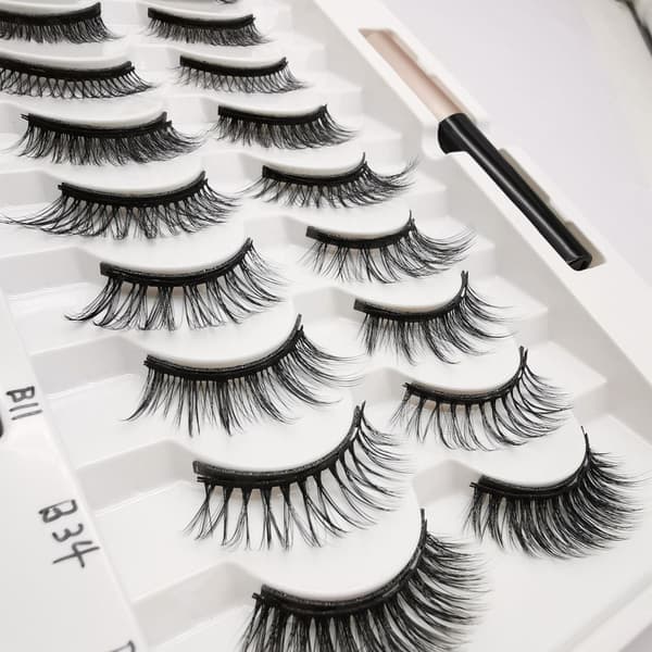 10 par magnetiske øjenvipper Eyeliner Liquid & Pincet Sæt, Sæt 2 - Tyk Set 2-Thick