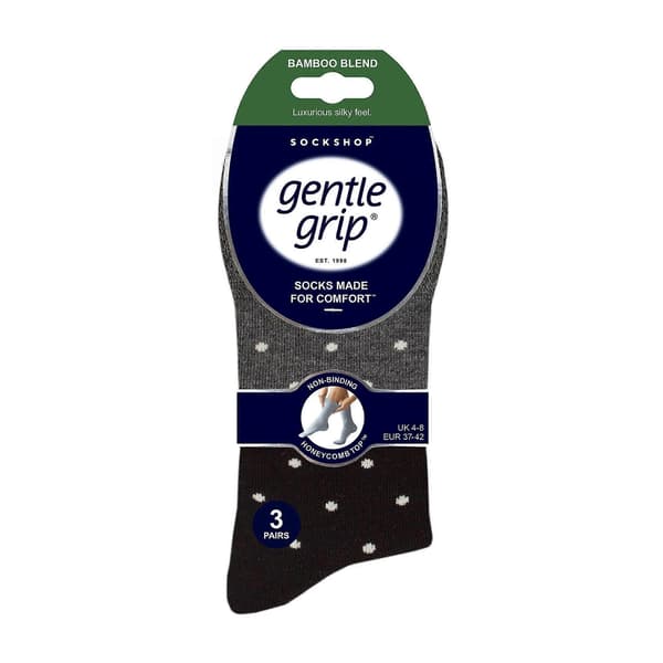 Gentle Grip - 6-pack damstrumpor i bambu utan resår Black/White/Grey 4-8 UK