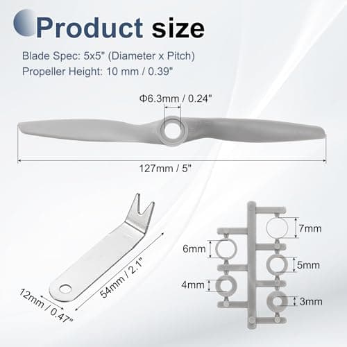 MECCANIXITY 5x5 tommer RC-propeller, 2-bladede propeludskiftninger grå højhastighedspropel med adapterringe og propel-nøgle til RC-fly 2 5" x 5"