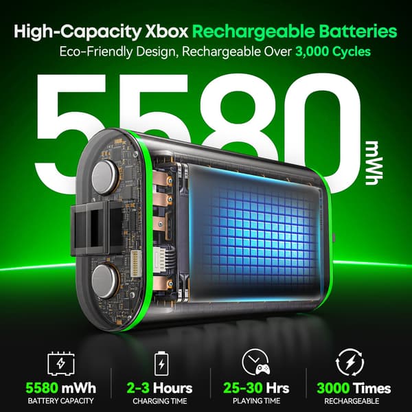OlVO XSX Controlleroplader til X/S/One/Elite, med 2x5580mWh Xbox-batteri Black-2 Packs