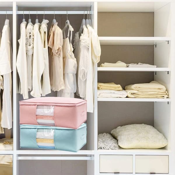 Klädförvaringsväska - Medium [Dammtät + Luktfri + Hudvänlig] - Rosa + Ljusblå