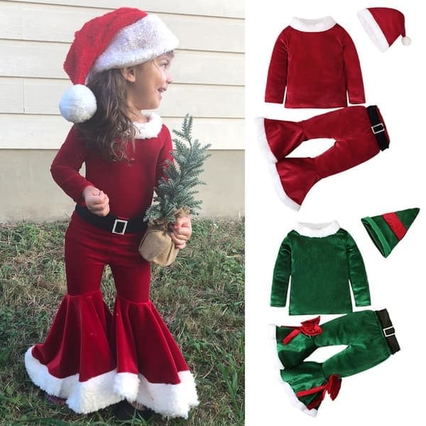 Juldräkt för barn, 3-delat set, polyester, tröja, byxor, mössa, unisex, röd, storlek 110 red 110