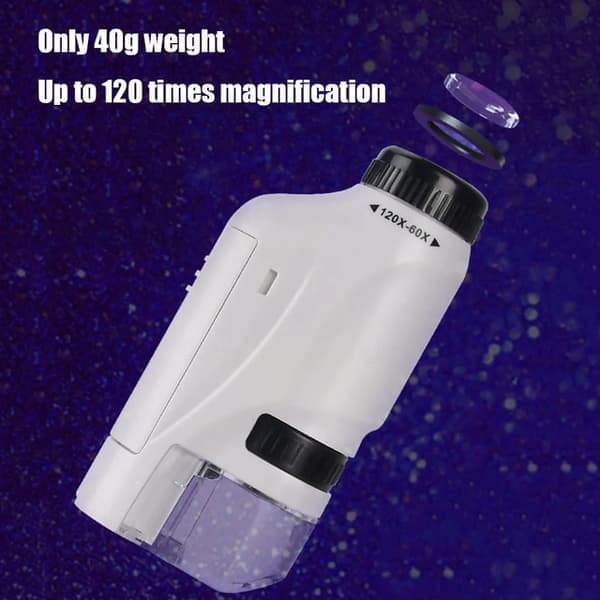 Minifickmikroskopset 60 - 120x Lab Handmikroskop Batteridrivet med LED-belysning Vit White
