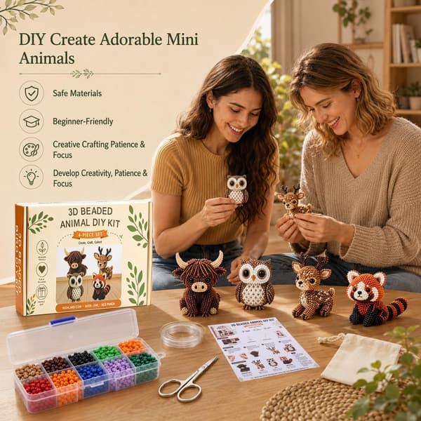 BLOWADM 4 stk. små 3D perledyr DIY-sæt, perlebroderisæt, 3D perledyrssæt til begyndere, søde dyr perlehåndværkssæt med Cryptid & Monster