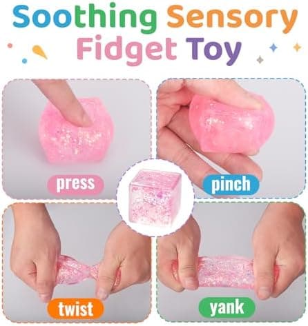 6-pack isbit squishy stressbollar, glitter fidget cube klämleksaker för barn och vuxna, långsamt stigande glittriga sensoriska squish-block, festfavoriter,