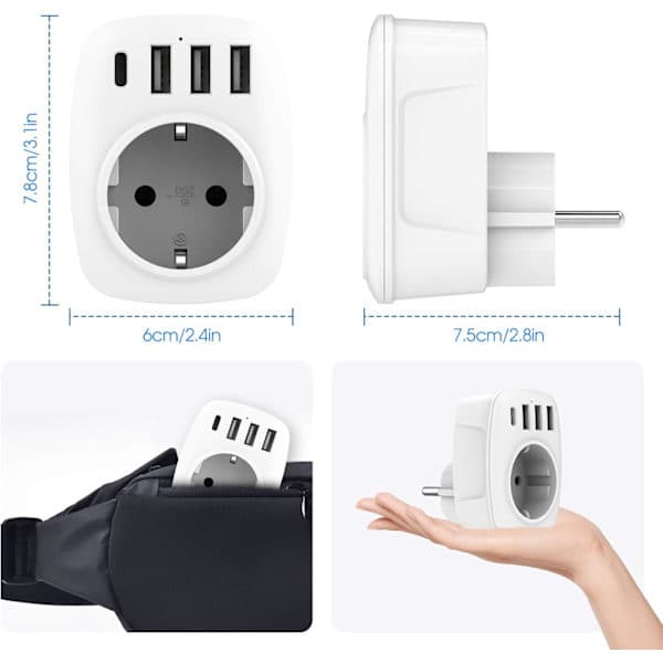 USB-stik, 5-i-1 stikadapter, vægstikadapter (hvid)