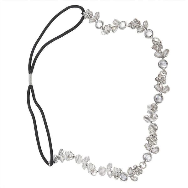 Hårband Elegant Elastiskt Hårband med Strassblommor för Kvinnor - Silver