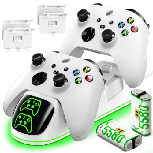 OlVO XSX Controlleroplader til X/S/One/Elite, med 2x5580mWh Xbox-batteri White-2 Packs