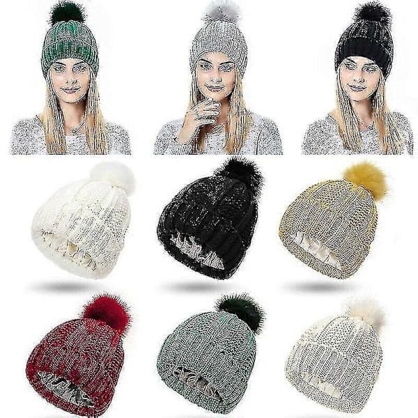 Unisex Stretch Satin Stickad Mössa Älv Ull Varm Beanies