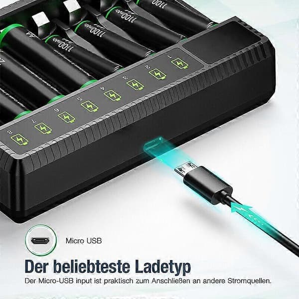 Universal 8-spors hurtiglader for AA AAA Ni-MH oppladbare batterier