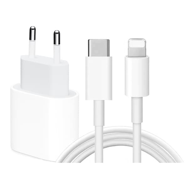 Snabbladdare med USB-C till lightning - Adapter 20W + Kabel 2m Vit