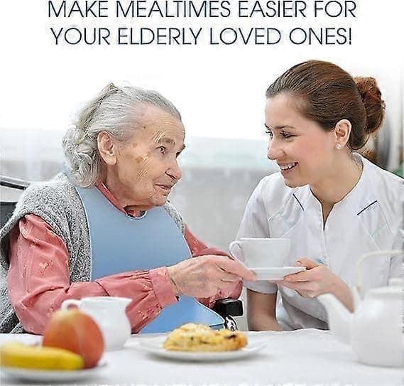 Vaskbare silikonsmekker for voksne eldre justerbar silikonsmekke for voksne vanntett smekke for eldre med smulefanger, blå