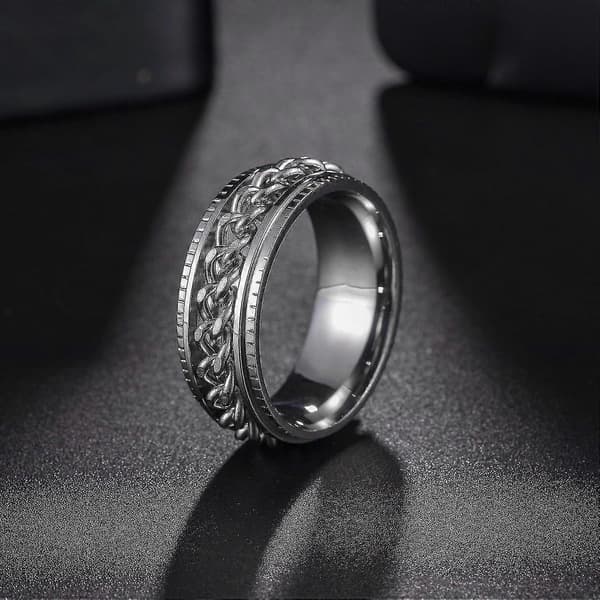 Angstringe til mænd Fidgetringe til mænd Kvinder Kædespinnerringe til børn Teen Titanium Stålringe Silver Silver 11