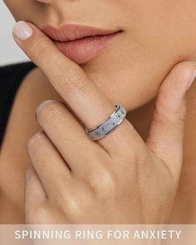 Fidget Ring Leker Voksne Angstavlastning Spinner Kvinner Menn Sol Måne Stjerne Silver Size 8