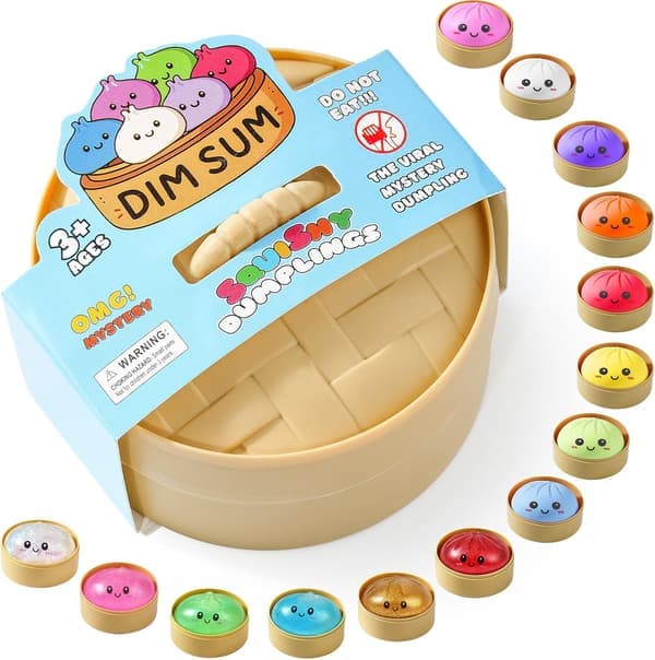Squishy Dumpling Legetøj, Dumpling Squishy Mysterieboks, Tilfældig 1 af 14 Farver, Julegave Fyld med Mad Damper Strækbart Skrivebordslegetøj