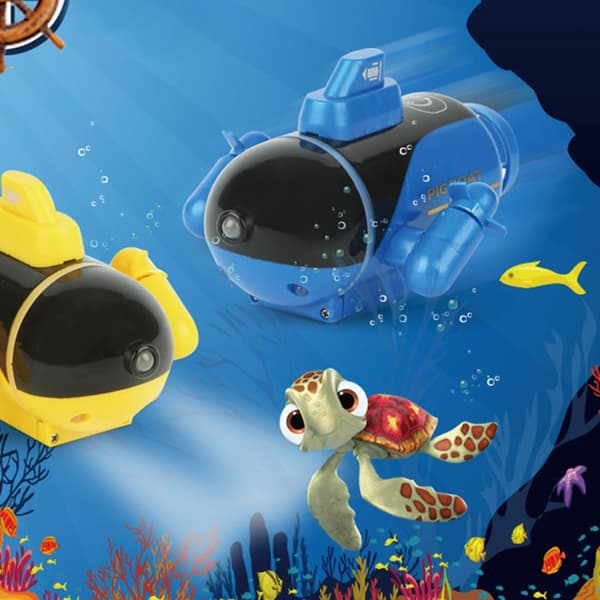 4-CH RC Mini Ubåd, Dobbelt Propel Dykkerbåd til Pool Blå Blue