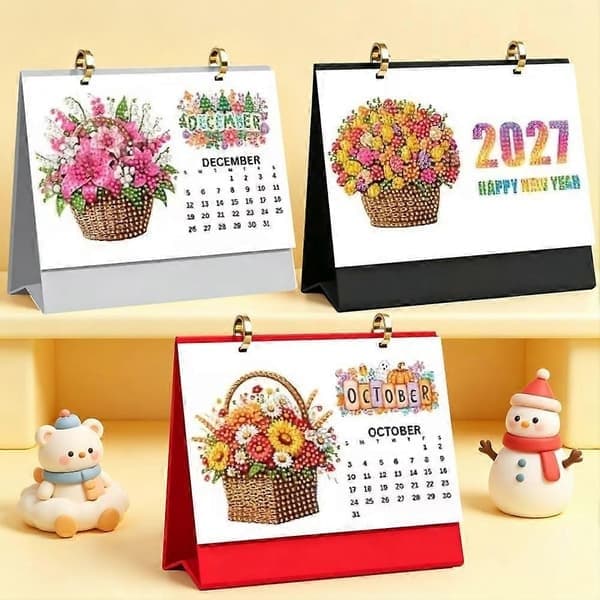 DIY Diamantmaling 2027 Kalender Skrivebordsmodel med dobbeltsidet design til hjemmekontoret, sort Black