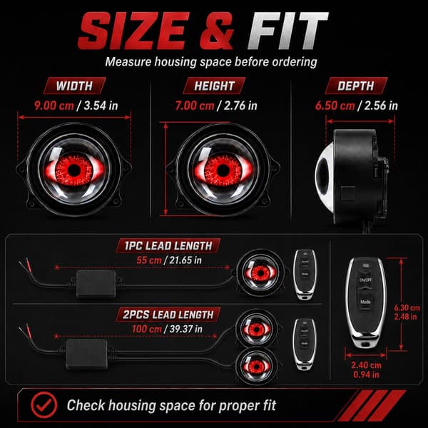 Demon Eyes Survival Kit, Dynamiska Demonögon Bilstrålkastare (6 Lägen-2PCS) 6 Modes-2PCS
