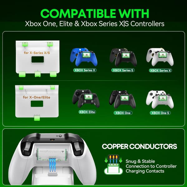 OlVO XSX Controlleroplader til X/S/One/Elite, med 4x5580mWh Xbox-batteri White-4 Packs