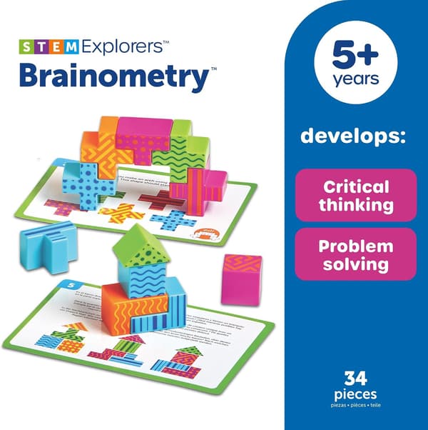 Learning Resources STEM Explorers Brainometry - 3D-pussel hjärngympa, logikbyggande leksak, mönsterblock och matematikmanipulativ för barn Single