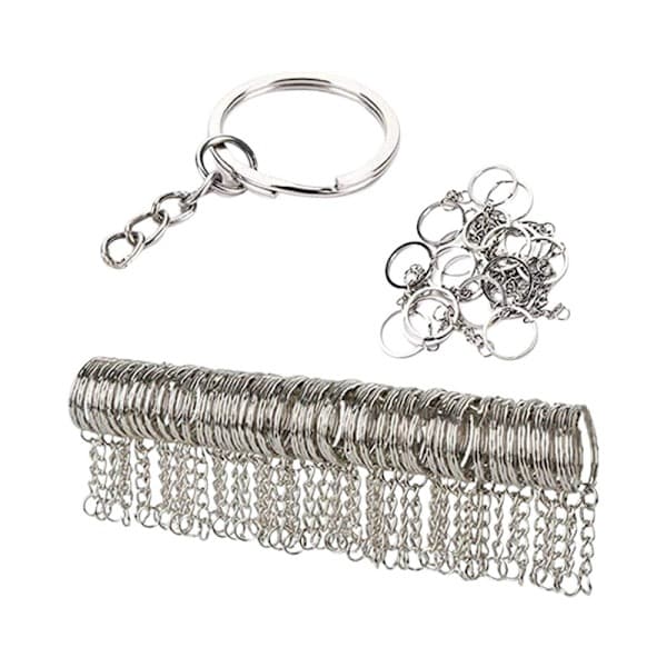 50-pack nyckelringar kort kedja 25 mm, silver