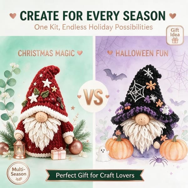 YILCER Tomte 3D Tygstickskit, DIY Sagobok Tomtevänner Punch Needle Hantverksset, 3D Jul Tygstickskit, Vinter Jul Halloween