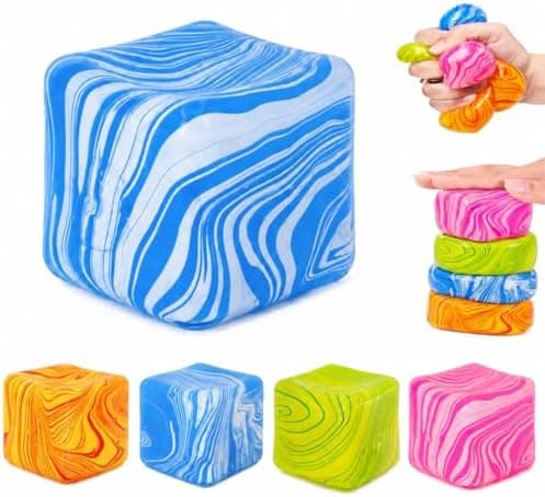 Mønstret marmorterning, blødt stressaflastende legetøj, langsomt stigende klemme-fidget-terning til angstlindring, sensorisk blød terning (blå) Blue