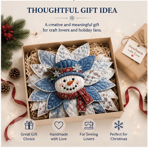 DIY Quiltet Julebue Sæt, Snemand Stof Patchwork Dørpynt Gingerbread