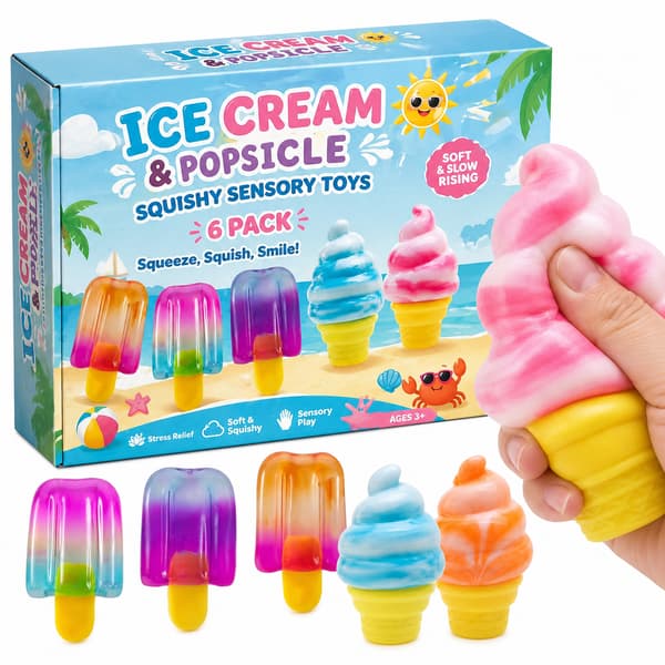 6-pack glass- och isglass-squishy sensoriska leksaker, färgglada långsamt stigande stresslindrande fidget-presentpaket