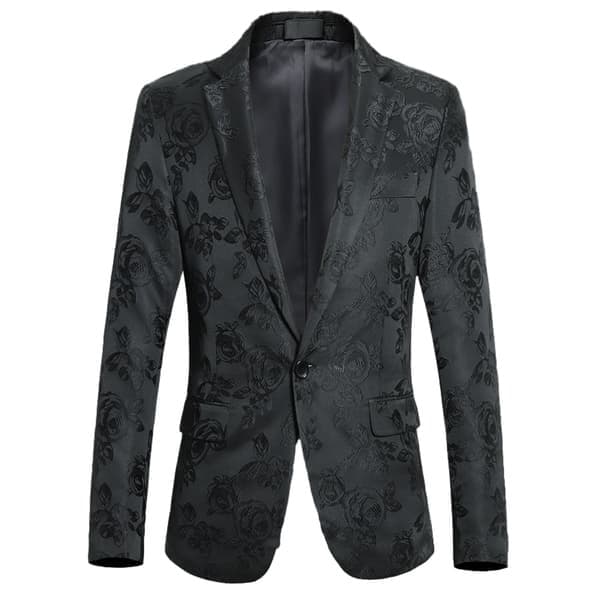 Blazer för män med blommigt mönster, rosbroderad kostymjacka, storlek M M