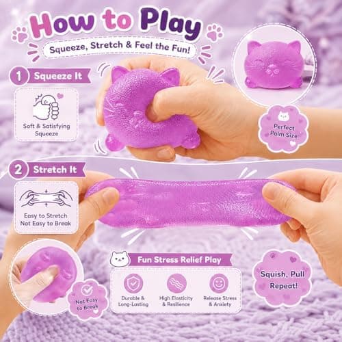Taba Kat Squishy Fidget Legetøj, Lilla Langsomt Stigende Squishy Klemmelegetøj Purple