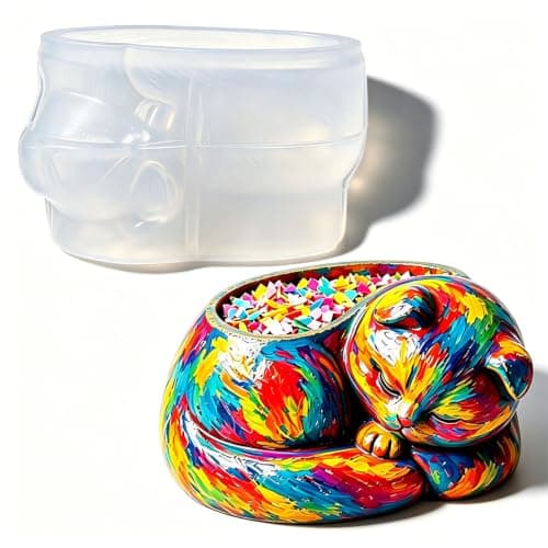 Sovende katt silikonharpiksform for laging av lys, sukkulentpotte, vase Sleep Cat Mold