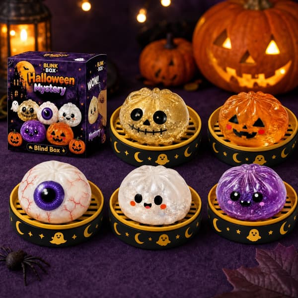 Halloween Mystery Squishy Blind Box, Glitter Græskar Spøgelse Øjeæble Kranie Samleobjekt Stressaflastende Legetøj