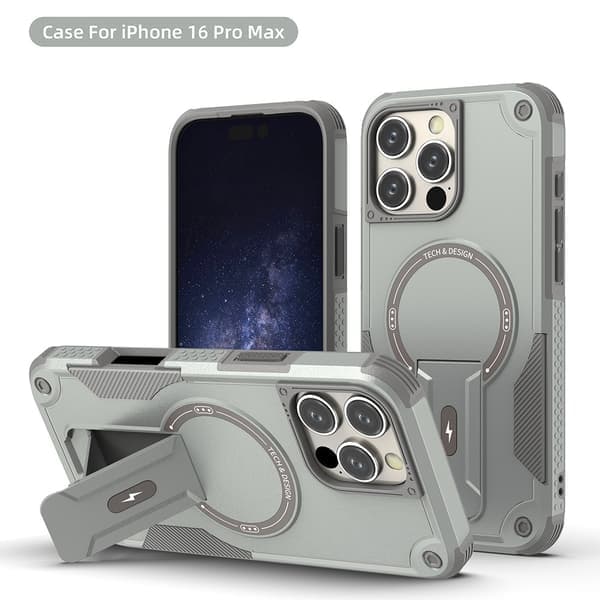 Firehjørners Anti-fall Magnetisk Usynlig Stativ Telefondeksel Egnet for iPhone15/16 Pro Max, Ask, iPhone 15 Pro Max Ash iPhone15promax