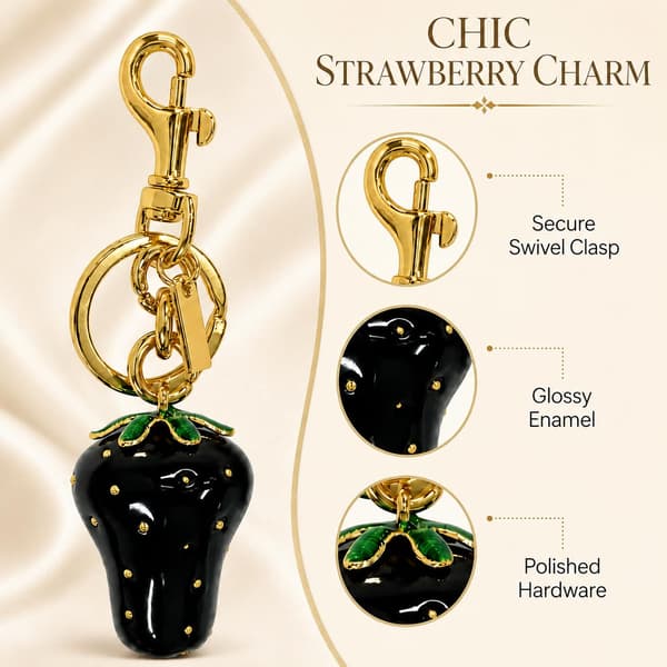 Väskberlock, söta handväskberlocker, väsktillbehörsberlocker, väskkedjor, handväskberlocker Black Strawberry - Gold