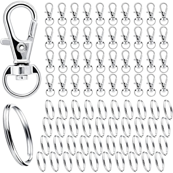 40-pack nyckelringar och ringar med karbinhake Silver Silver