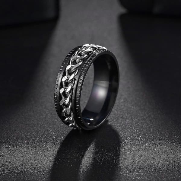 Angstringe til mænd Fidgetringe til mænd Kvinder Kædespinnerringe til børn Teen Titanium Stålringe Black Silver 10
