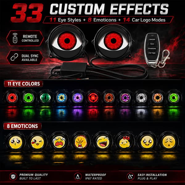 Demon Eyes Survival Kit, Dynamiske Dæmonøje Billygter, 6 Tilstande (Flad, 2 Stk.) 2Pc Flat