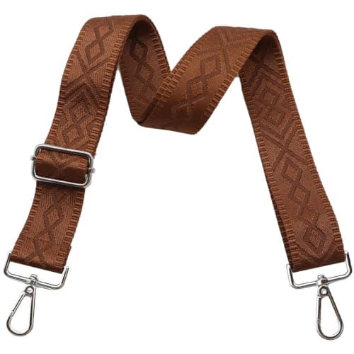 Crossbody-stropper til punge Brede skuldertaskestropper Justerbar erstatningsbroderet pungstrop til håndtasker Silver Hardware-brown-2