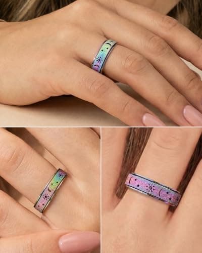 Fidget Ring Leker Voksne Angstavlastning Spinner Kvinner Menn Sol Måne Stjerne Rainbow Size 10