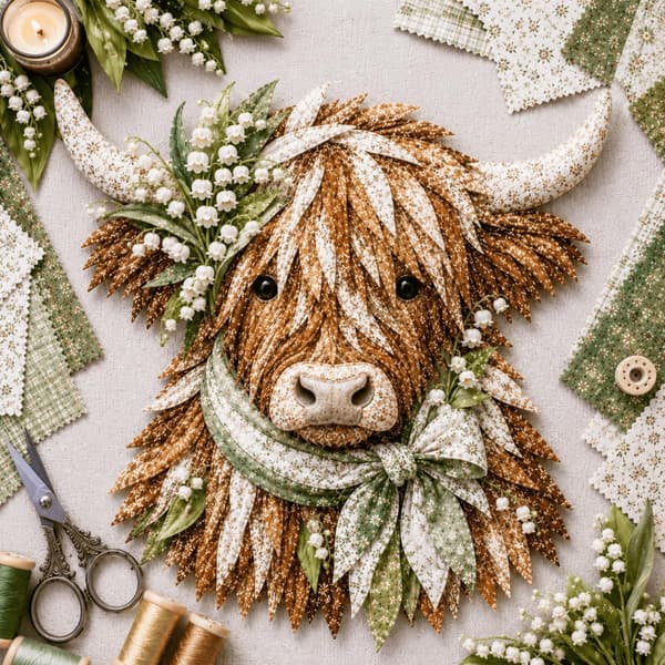 Födelseblomma Highland Ko 3D Skiktad Tygtavla DIY-kit för vuxna (A1PC) A1PC