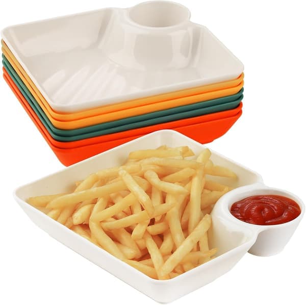 8-delt chips- og salsafad, farverige genanvendelige chipsfade og dipskåle til underholdning, plastdipfad med dip