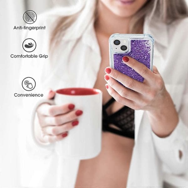 Fodral för iPhone 15 Kvicksand Glitter Paljetter TPU Stötsäkert Bakstycke - Lila